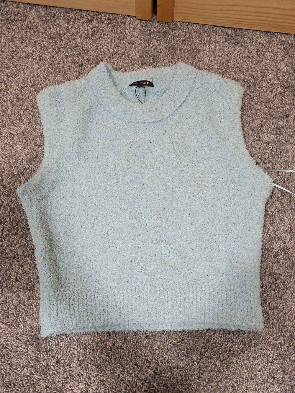 Papermoon Light Blue Cropped Fuzzy Sleeveless Top Size M NWT